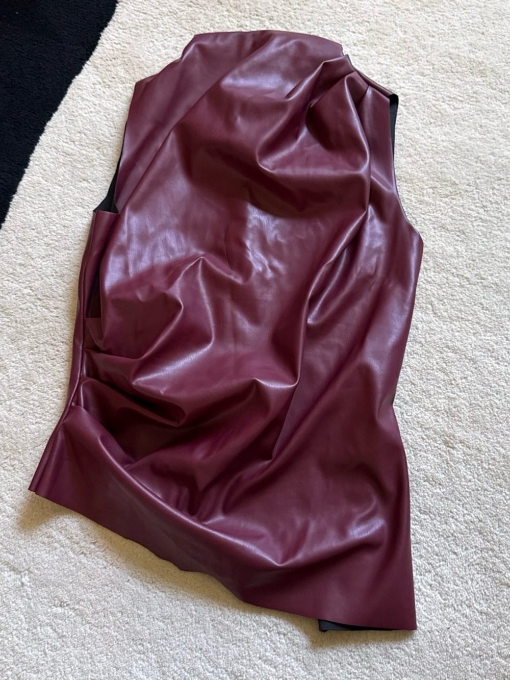 Sleeveless Faux-Leather Burgundy Vest